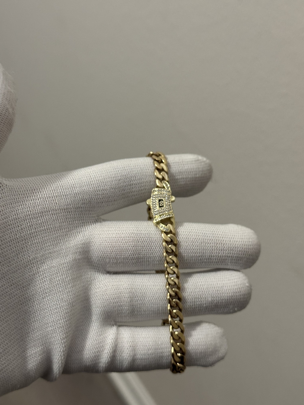 14 k Gold Plated Cuban Link Bracelet with Pave Clasp - Men's Accessory